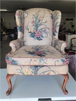 Queen Anne Wingback Floral Arm Chair