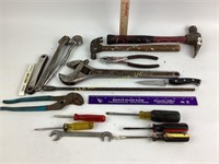Adjustable wrench, pipe bender, claw hammers,