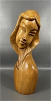 Large Wood Carved Woman Bust