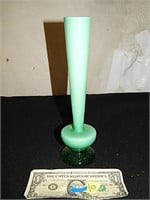 Vintage Green Aqua White Cased Art Glass Stem Vase