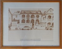 VINTAGE TRAIN STATION PAINTING SIGNED FRAMED