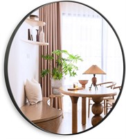 24 Round Black Wall Mirror  Matte Black