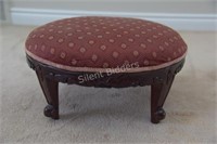 Antique Wood Carved Oval Foot Stool