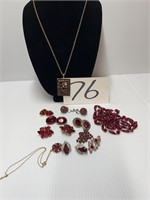 Red necklace and earrings