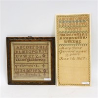 (2) Needlework samplers, 19th century, two