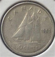 Silver 1953 Canadian dime