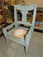 VINTAGE WOOD PAINTED POTTY CHAIR