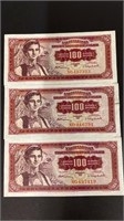 3 Yugoslavia 100 Dinara Notes