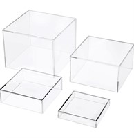 Set of 4 Crystal Clear Acrylic Boxes Cube Display
