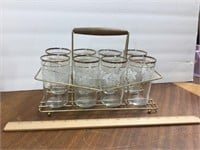 Set of 8 Etched Glasses in Metal Carrier