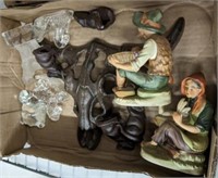 CAST IRON, GLASS, AND PORCELAIN FIGURINES