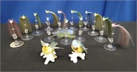 13 Glass Bird Figurines, 2 Bird Figures