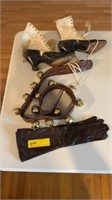 WOMEN'S LONG LEATHER GLOVES, SLEIGH BELLS, AND