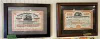 4 Stock Certificates in frames