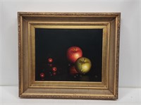Early Oil on Canvas Apples and Cherries Painting