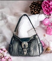 Leather embroidered handbag