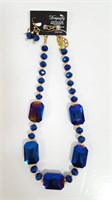 Vtg Multi-Faceted Iridescent Blue Stone Necklace