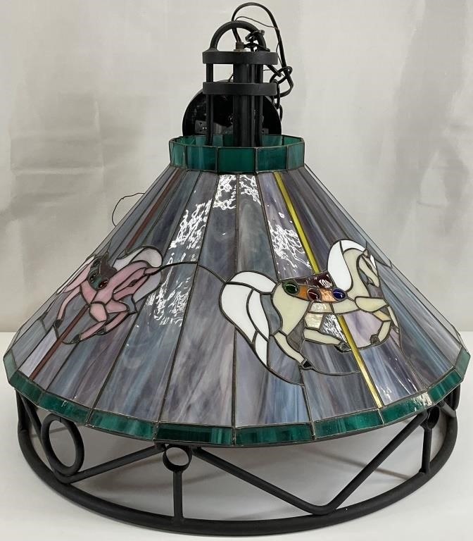 Large Stained Glass Carousel Horse Hanging Light
