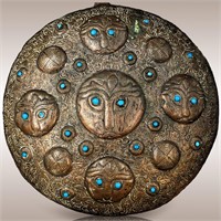 A Bronze Himalayan Wall Plaque With Turquoise Inse