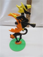 Vintage Halloween Cake Topper Witch over Moon over