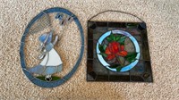 Pair of stained glass wall hangers