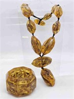 Chunky Honey Amber Necklace & Bracelet Set