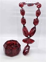 Chunky Red Amber Necklace & Bracelet Set