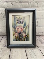 Colorful Butterfly & Flowers Framed Watercolor