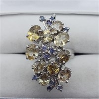 $500 S/Sil Citrine Sapphire Ring