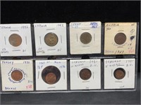 8 European Copper Coins Most UNC