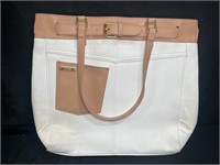 Iman White Denim & Tan Handbag