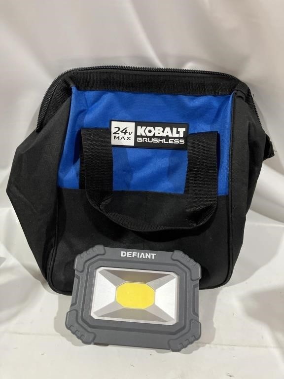 Kobalt tool bag with Defiant lamp