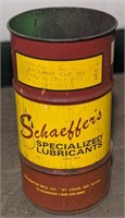 Vtg Schaeffer's Lubricant Drum, 27" x 14.5" x