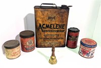 Flat w/ Vtg Cans & Bell, Acme Oil, Never-Dull