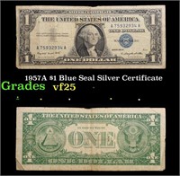 1957A $1 Blue Seal Silver Certificate Grades vf+