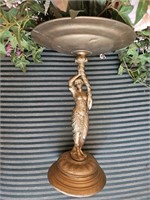 12" figure brass pedestal with flower arrangement