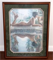 Framed Art of Reflected Woman w/ Signature