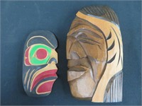 2 WOODEN 1st NATIONS CARVINGS - MASK & HEAD