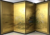 Chinese Hand Painted 4 Panel Screen