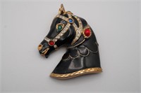 Vintage Signed Craft Black Enamel Horse Head