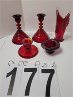 Pair Ruby Red Candle Holders ~ Ruby Red Tooth
