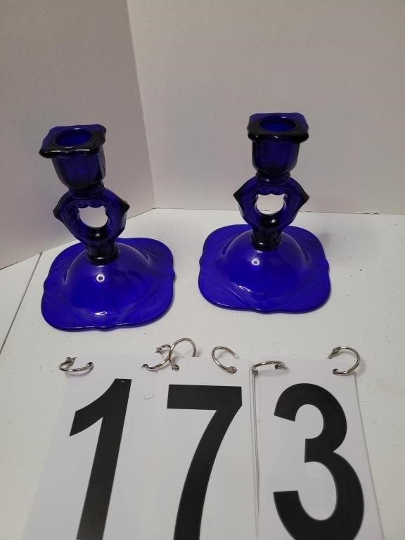 Cobalt Blue Glass Candle Holders