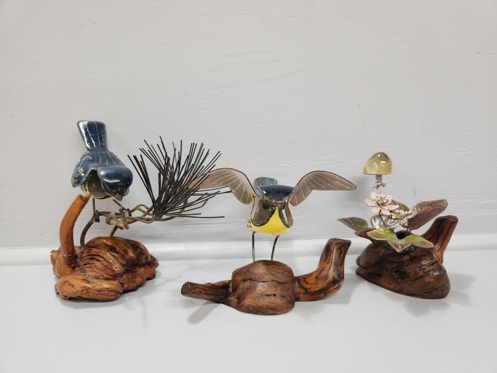 Brumm Wooden and Metal Bird Figurines