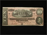 $10 1864 CONFEDERATE STATES (XF) NICE COLOR!