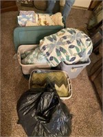 4 Tubs of Miscellaneous Bedding & Linens