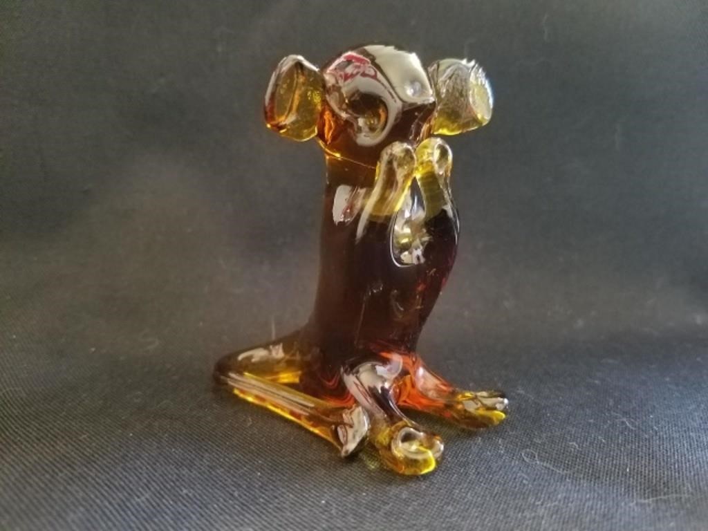 Small Brown Blown Glass Mouse, 2.75" x 2"