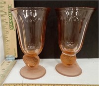 Pair Of Pink Fostoria Footed Glasses