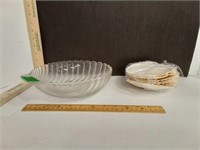 Large Footed Glass Shell Bowl & Stack Of Clam