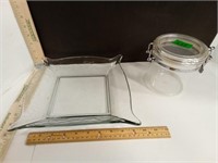 Green Glass Serving / Decor Bowl & ABS Plastic