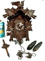 Horloge coucou bois W-GERMANY pour déco avec pesée